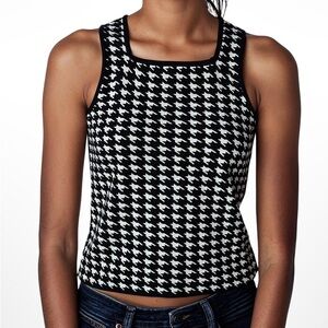 Misook Black White Houndstooth Sleeveless Knit Tank Top Small